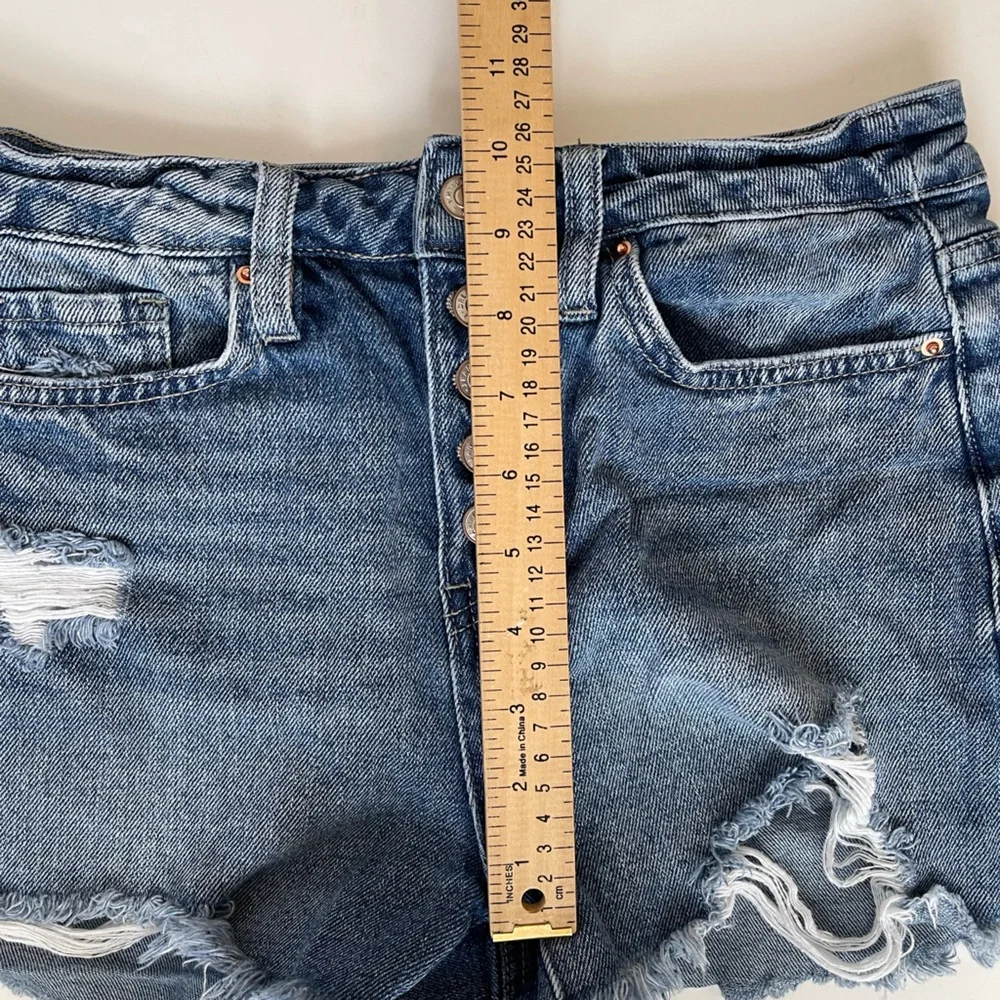 Button Fly Distressed Denim Shorts YMI Dream Denim 5/27